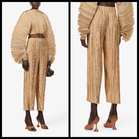 💕CULT GAIA💕 Kersti Pleated High Rise Satin Pants ~ Light Camel Medium M NWT - Picture 5 of 16